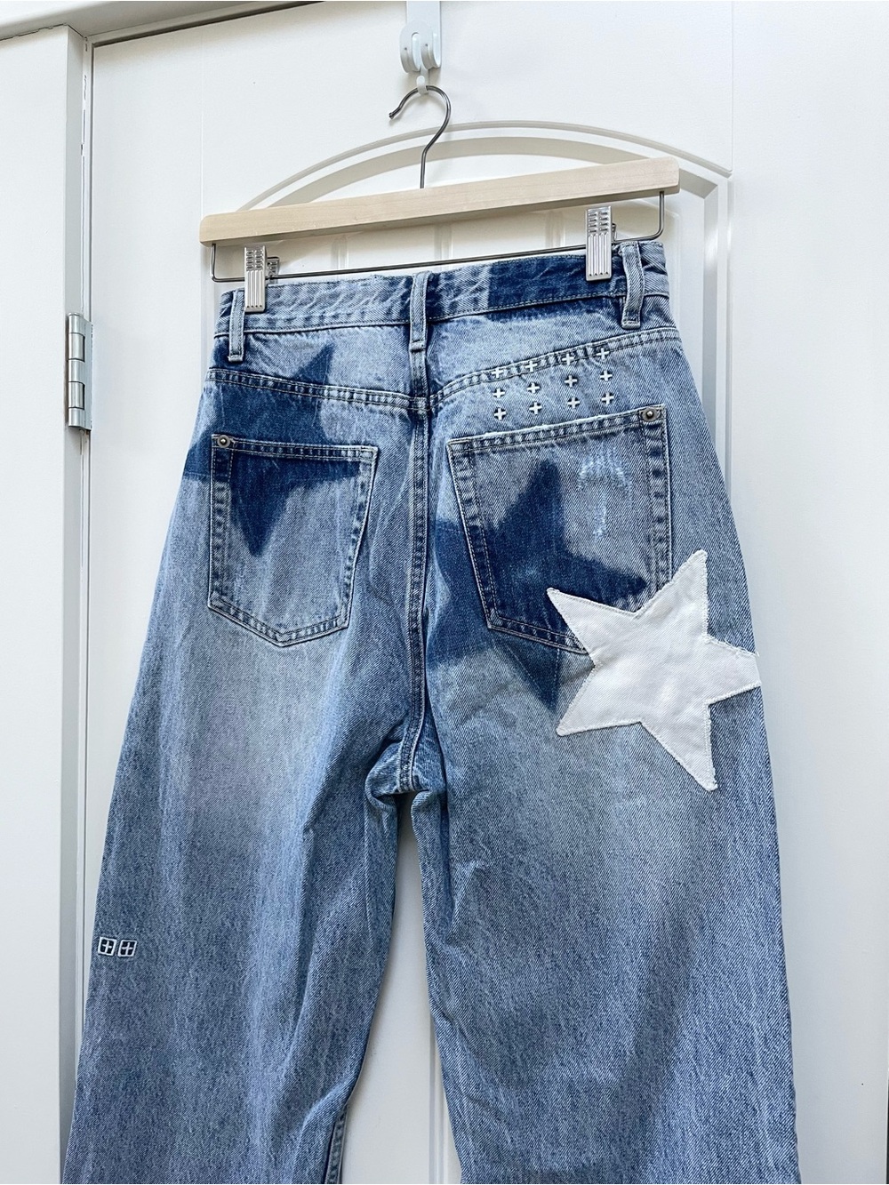 Ksubi Light Blue Straight Leg Jeans with White Star Patch